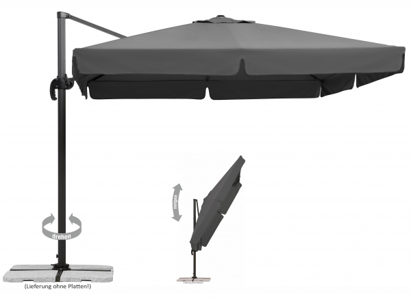 Schneider beliebter Ampelschirm Rhodos 300x300cm + Ständer + Hülle, anthrazit